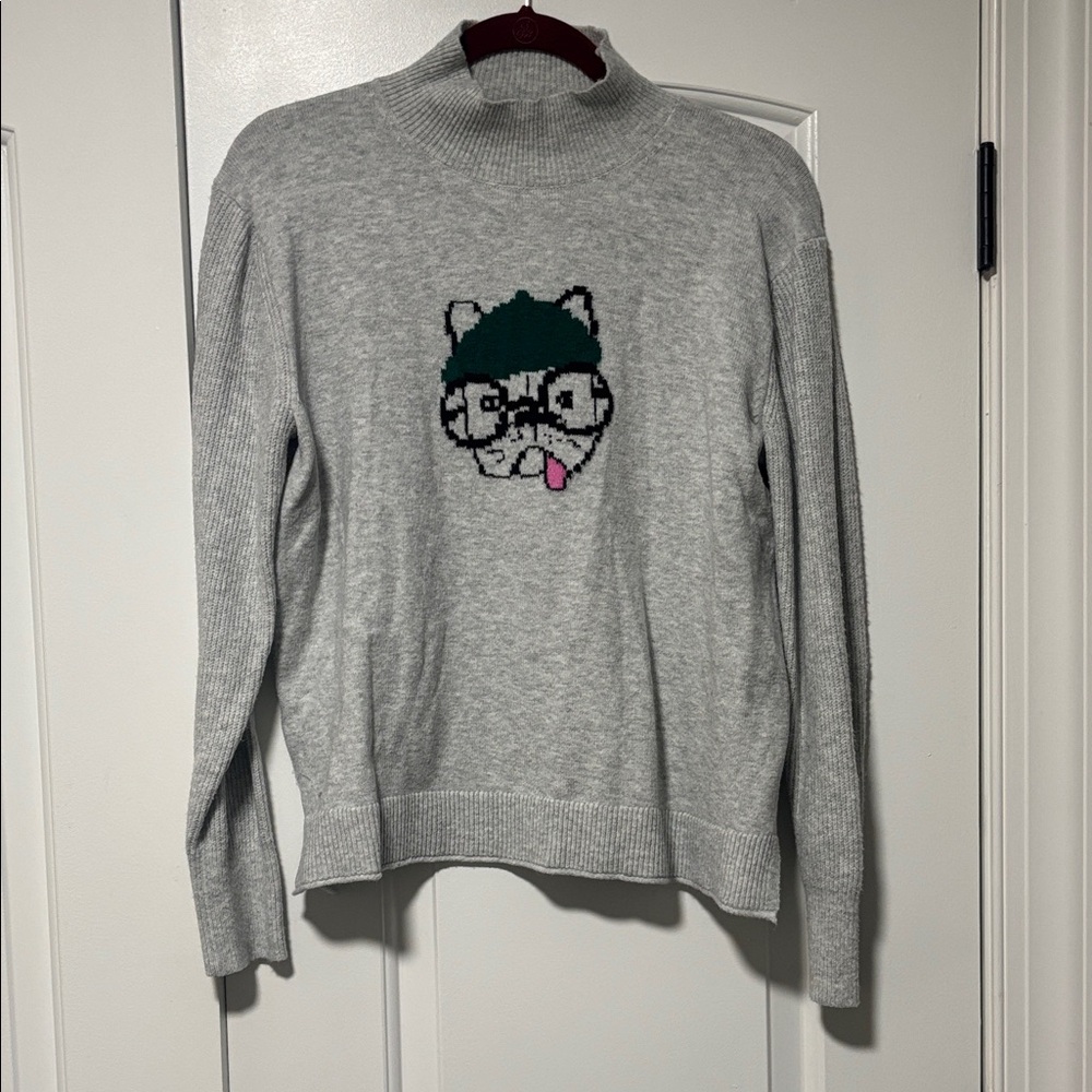 LOFT Gray Dog Graphic Sweater Size Medium